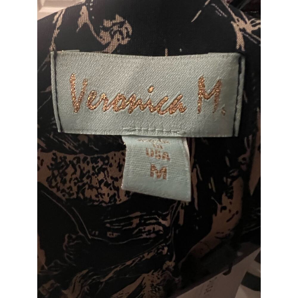 Veronica M Deep V Tunnel Dress Navy Floral Sleeveless Midi Dress Sz M - Picture 9 of 9